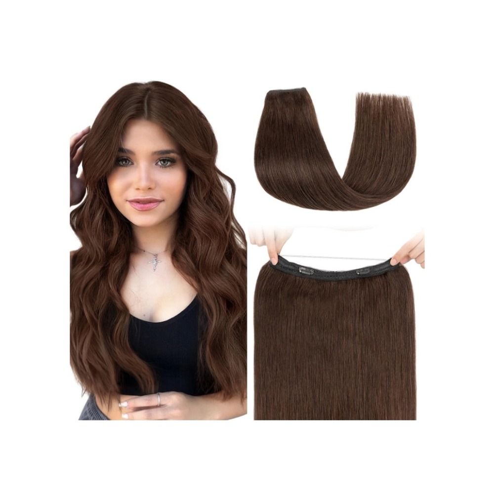 12" Dark Brown Halo Hair Extensions Real Remy Human Hair Invisible Wire Brunette
